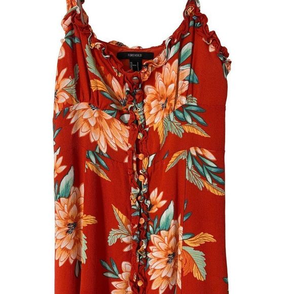 Women’s Forever 21 Orange Strap A Line Sz S Midi Dress Tropical 5324 - Picture 6 of 10
